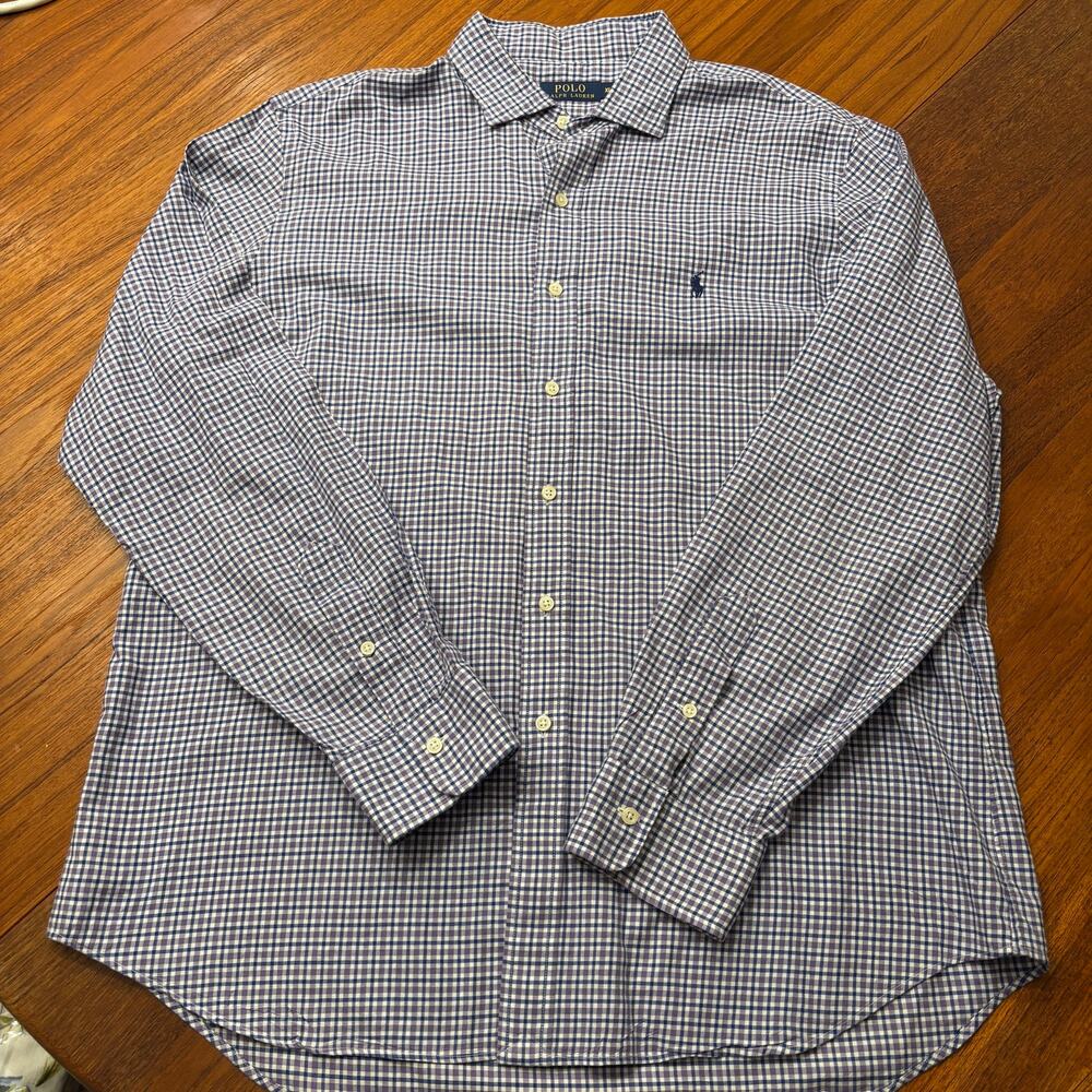 Polo Ralph Lauren men’s purple blue plaid long sleeve button down dress shirt XL